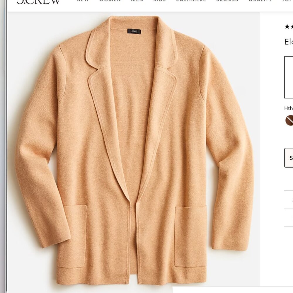 J Crew Eloise Open Sweater Blazer XS Heather Khaki EUC Merino Wool Blend BA552
